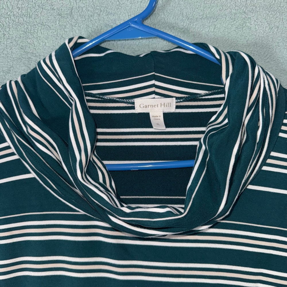Women's Garnet Hill Green & White Striped Cowl Neck Tunic Top XL - Picture 4 of 9
